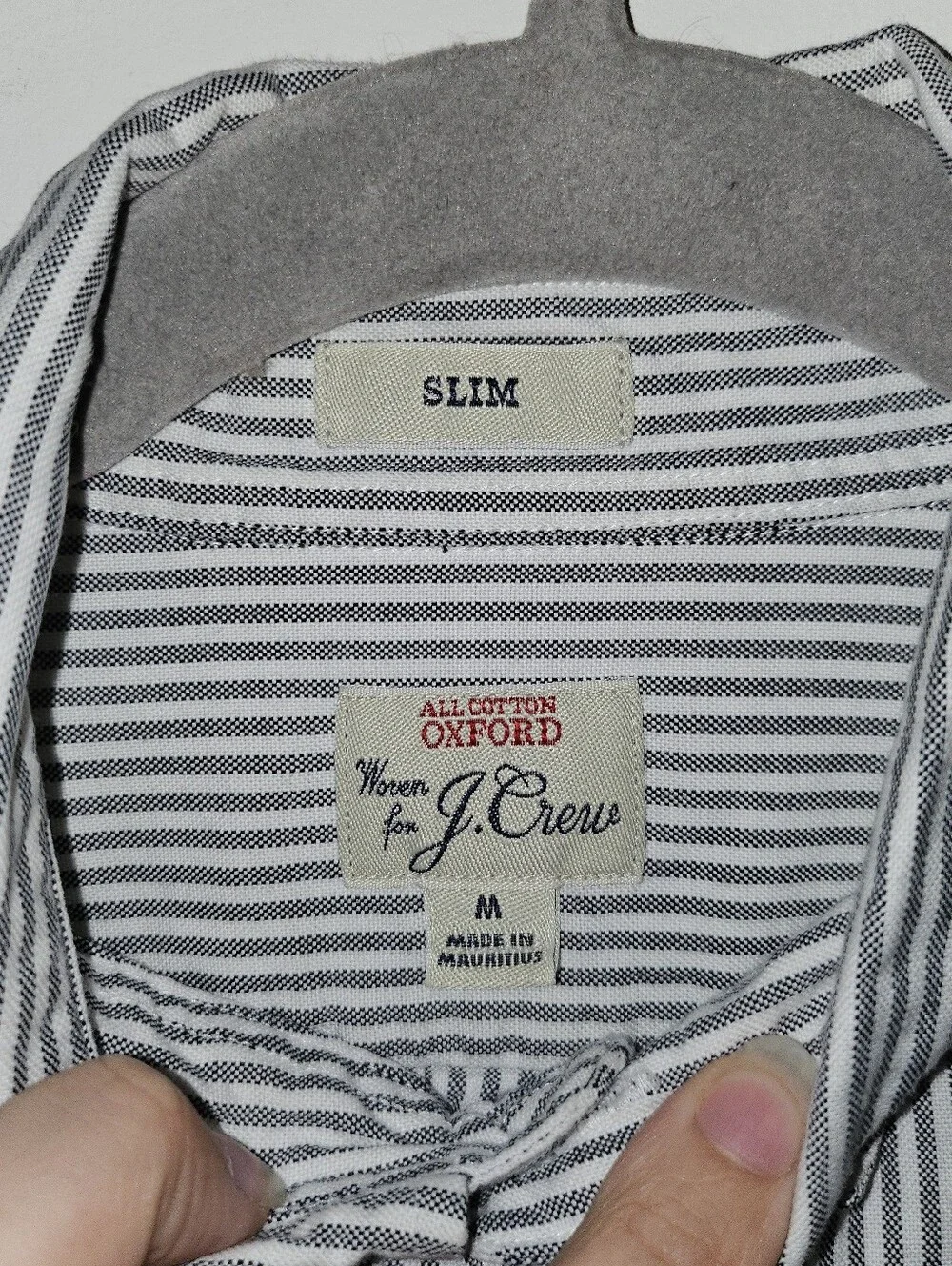 J.Crew Striped Cotton Button Up White and Gray Slim Fit Medium
